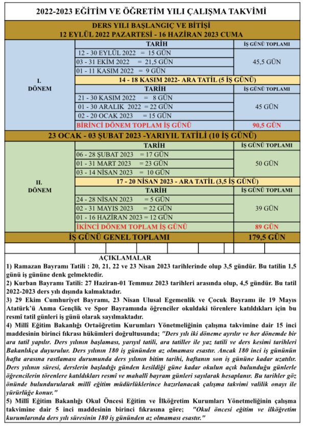 2022 2023 CALIŞMA TAKVİM